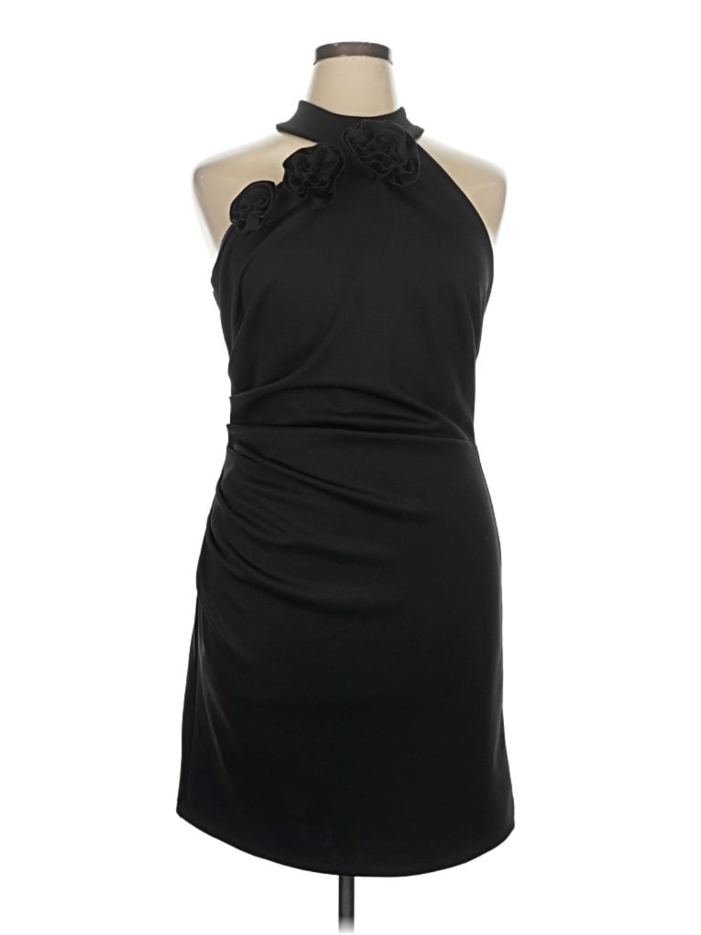 Black One-Shoulder Cocktail Dress with Floral Applique